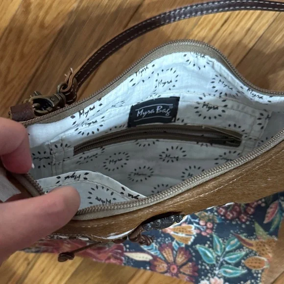 Myra Bag Floral Patterned Brown Leather Crossbody Bag - Picture 3 of 6